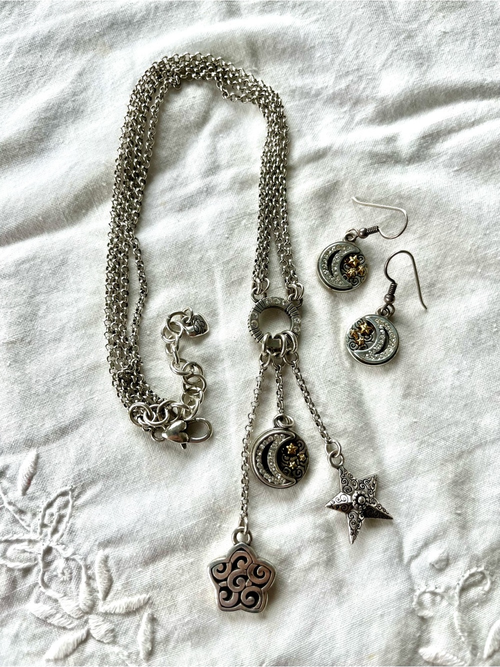 Silver Moon & Star Pendant Necklace from Brighton with Matching Earrings